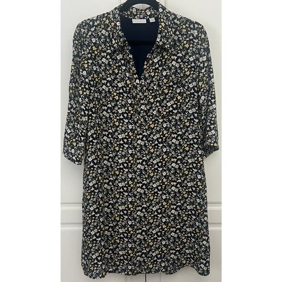 New York & Co Navy Blue Floral Roll Tab Shift Dress with Collar Size M - Picture 1 of 11